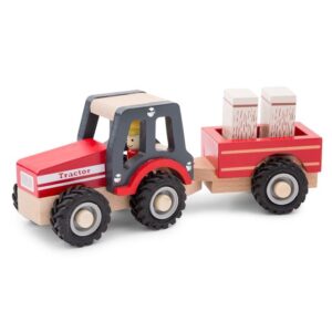 Holz ClassicToys Traktor mit Anhänger und Heuballen