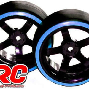 Reifen – 1/10 Drift – montiert – 5-Spoke Felgen 6mm Offset – Dual Color – Slick – Schwarz/Blau
