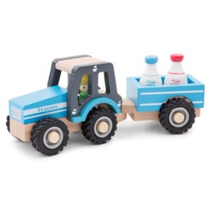 Holz ClassicToys Traktor mit Anhänger und Milchkannen